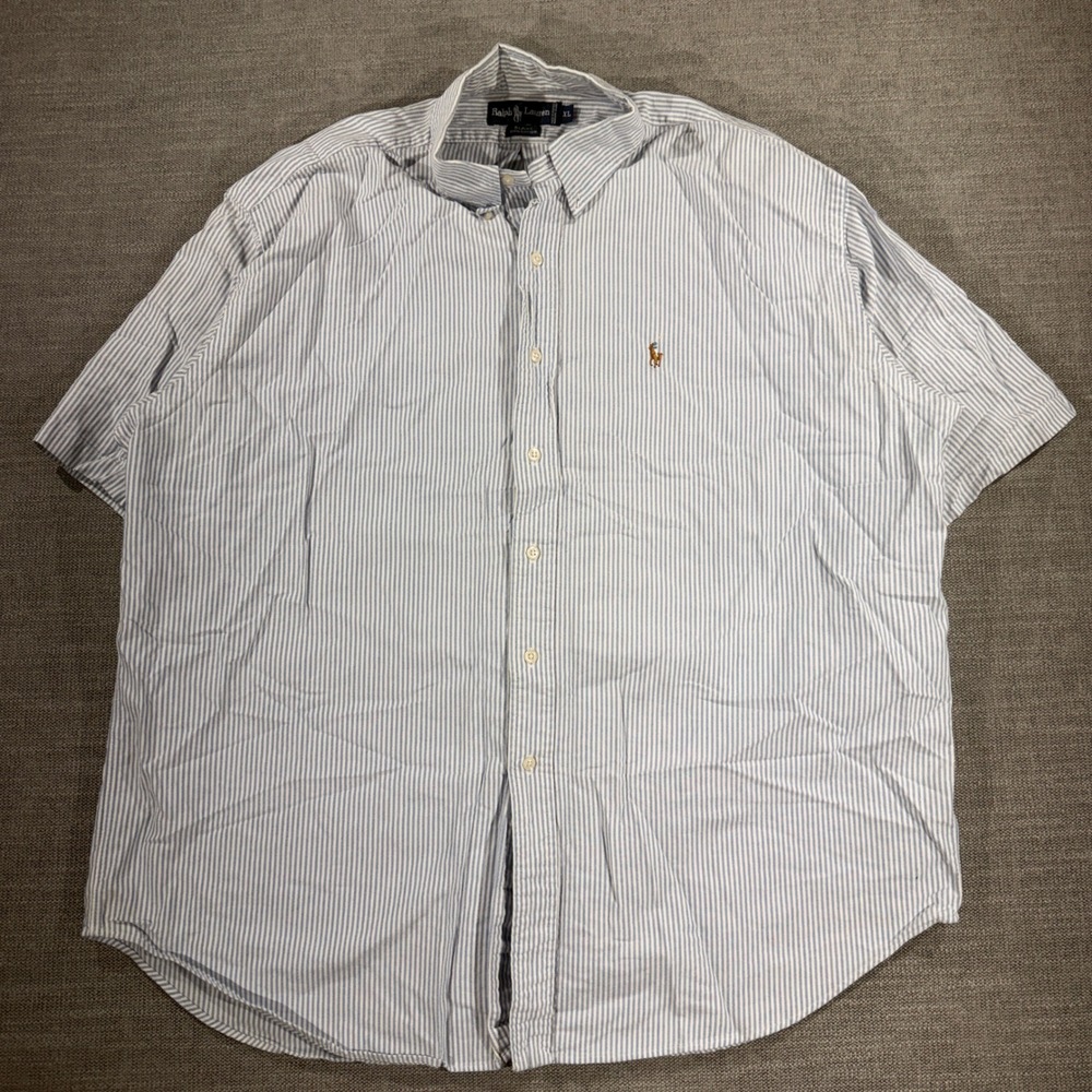 Ralph Lauren Blaire Shirt Mens XL Blue Stripe Excellent Short Sleeve Cotton